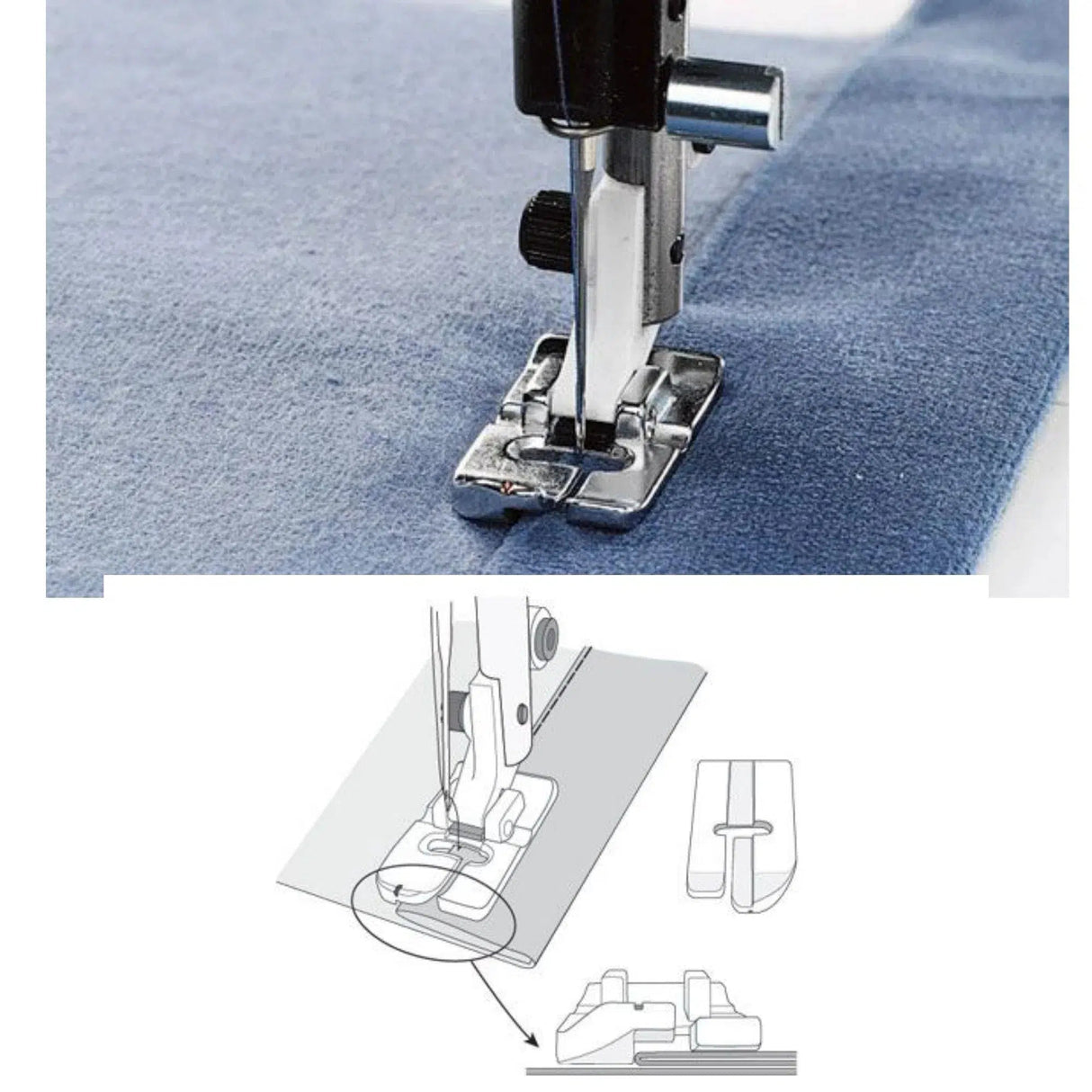 Viking Left Edge Top Stitch Foot #4127842-45 attached to sewing machine